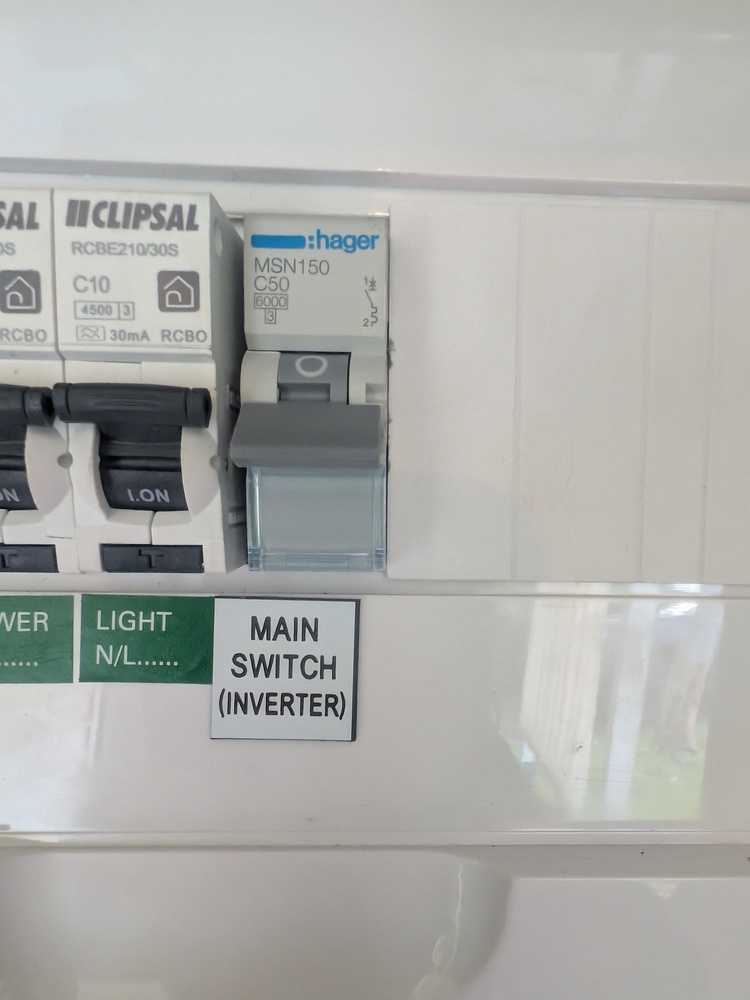 Electrical projects – main switch and inverter switchboard installed by Quantum Electrical Services